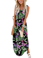 Arolina Maxi Dress for Women Tropical Summer V Neck Sleeveless Split Long Beach Dresses Casual Loose Sundress with Pockets