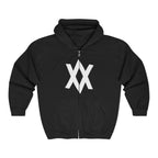 Minimalist XX Logo Zip Hoodie — Black Full‑Zip Hooded Sweatshirt