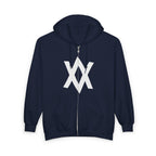 Minimalist XX Logo Zip Hoodie — Black Full‑Zip Hooded Sweatshirt