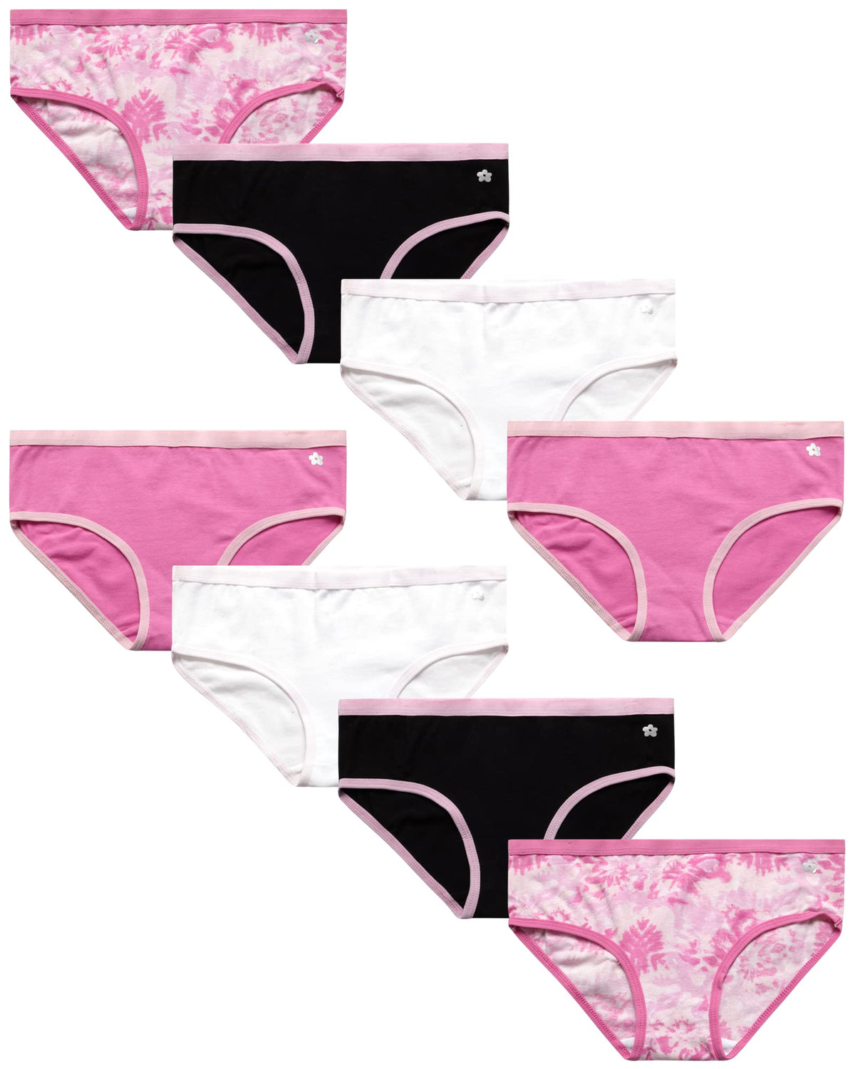 Limited Too Girls Underwear - 100% Cotton Hipster Panties for Girls - 8 Pack Panties for Girls (7-16) Size 6-7 Pink/Tie-dye Assorted