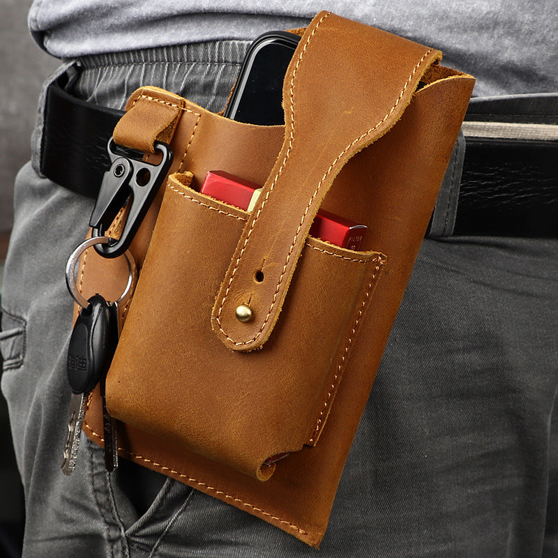 Bolsa retro de cuero para hombre con cinturón colgante para teléfono