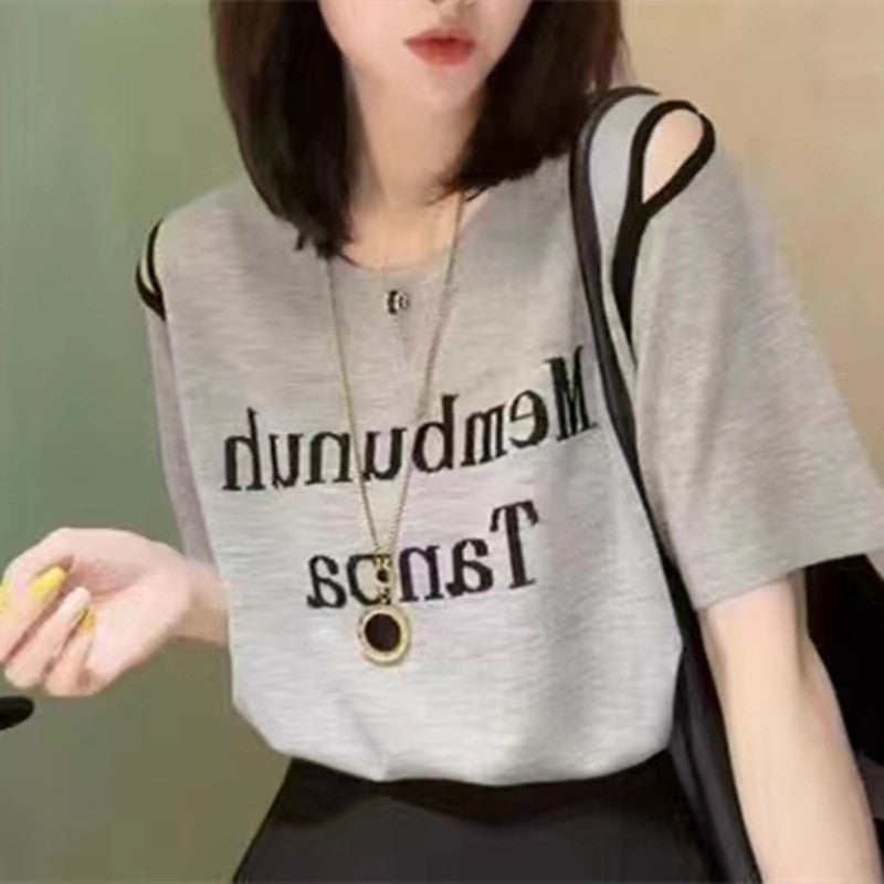 Fruit Pattern Letter Print Fun Short Sleeve T-Shirt for Women