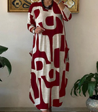 Long Sleeve Printed Dress with 3D Floral Design (One Piece)