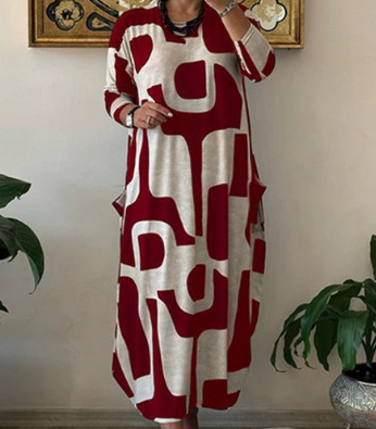 Long Sleeve Printed Dress with 3D Floral Design (One Piece)