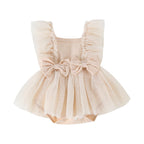 Hnyenmcko Newborn Baby Girl Summer Romper Dress Infant Fly Sleeve Flower Embroidery Mesh Tulle Skirt Hem Ribbed Bodysuit (65% Cotton+35% Polyester-Ivory 3-6 Months)