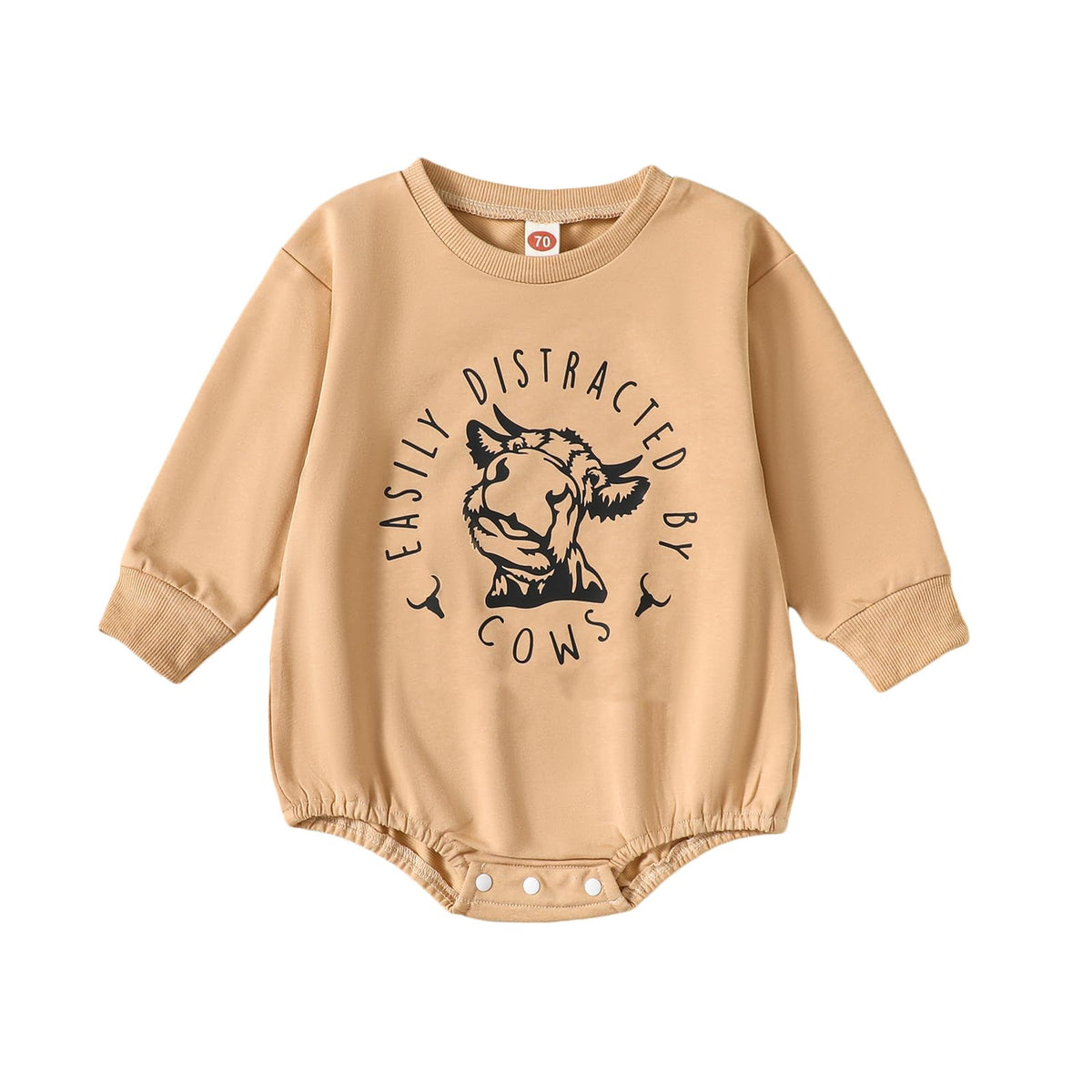 Kayotuas Western Baby Boy Girl Clothes Sweatshirt Romper Cow Print Long Sleeve Bodysuit Oversized Sweater Spring Fall Outfits (Khaki Cow Head 3-6 Months)