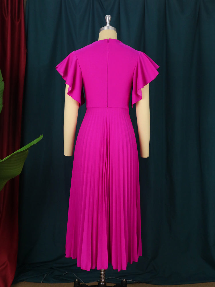 Plus Size Ruffle Sleeve V-Neck A-Line Summer Dress