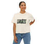 Money Graphic Women's Boxy Tee — Vintage Dollar Bill Lettering