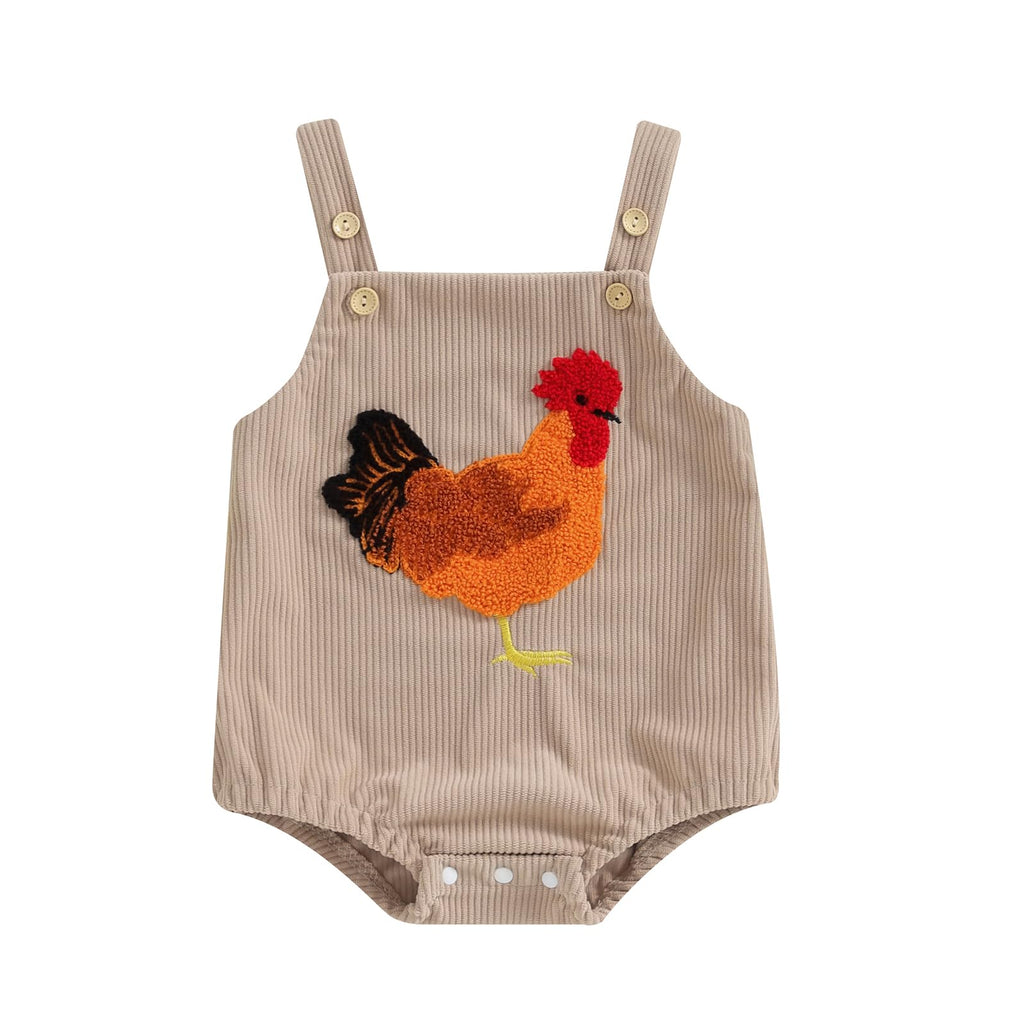 Tsnbre Newborn Baby Boy Girl Summer Outfits Corduroy Romper Farm Chicken Baby Overalls 0 3 6 9 12 Months Infant Clothes (Chicken Embroidery Beige 6-9 Months)