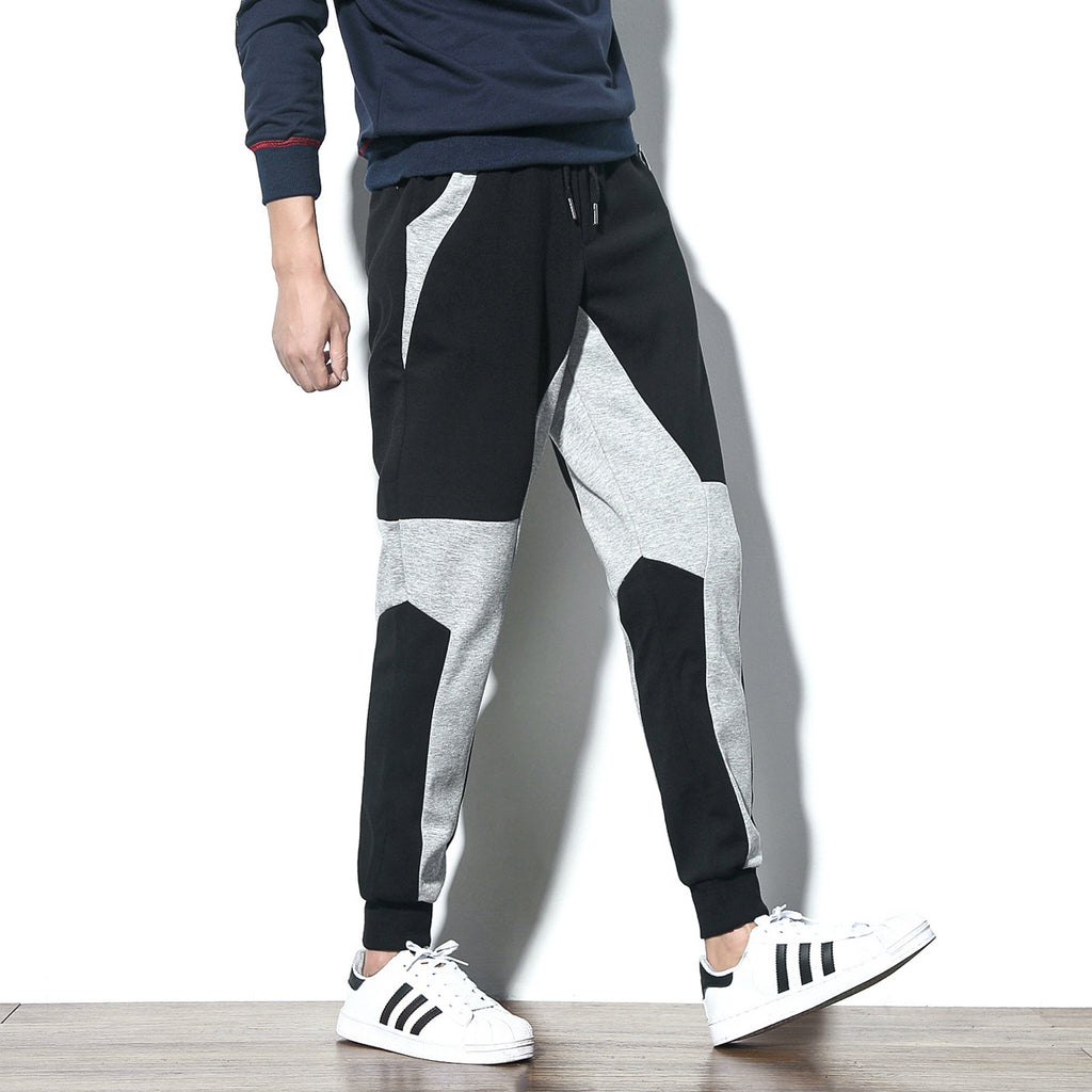 Men's Color Block Slim Fit Joggers, Big Size Long Pants