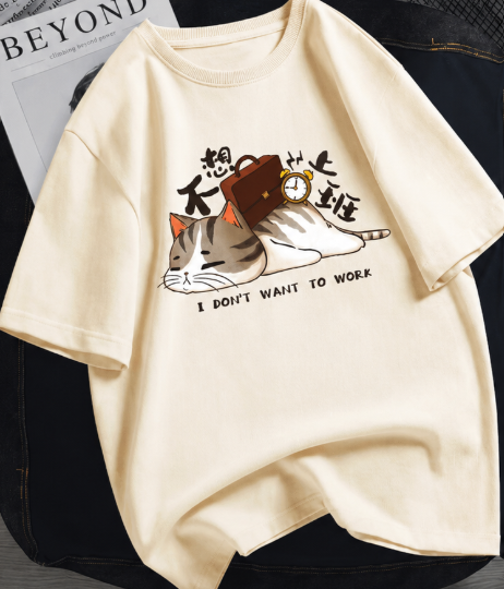 Kawaii Cat Graphic Oversized Cotton T-Shirt for Summer