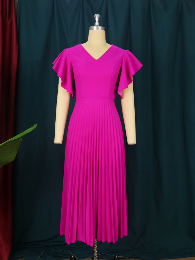 Plus Size Ruffle Sleeve V-Neck A-Line Summer Dress