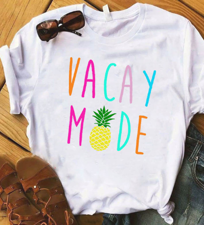 Fruit Pattern Letter Print Fun Short Sleeve T-Shirt for Women