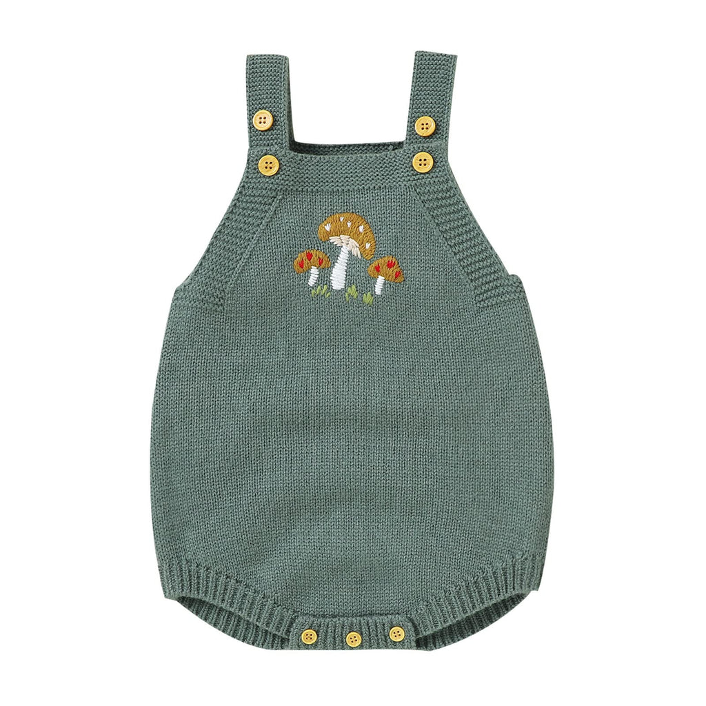 Beziun Newborn Baby Knitted Sleeveless Romper 𝐌ushroom Embroidered Bodysuit Sweater Clothes Summer (Green 0-3 Months)