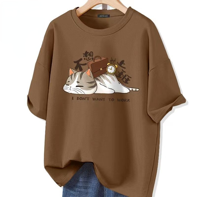Kawaii Cat Graphic Oversized Cotton T-Shirt for Summer