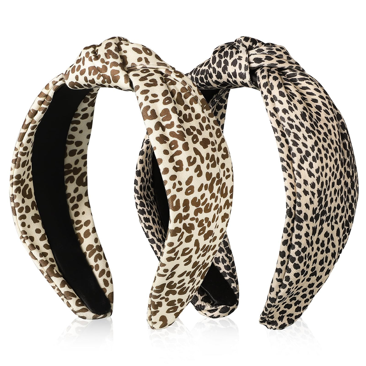 2 Pack Knotted Headband for Women Leopard Print Wide Headbands Non Slip Hair Band Fashion Headband Hair Accessories