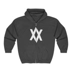 Minimalist XX Logo Zip Hoodie — Black Full‑Zip Hooded Sweatshirt