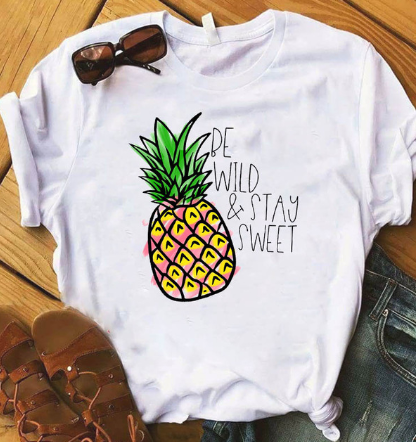 Fruit Pattern Letter Print Fun Short Sleeve T-Shirt for Women
