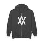 Minimalist XX Logo Zip Hoodie — Black Full‑Zip Hooded Sweatshirt