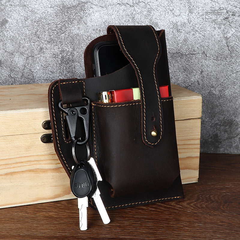 Bolsa retro de cuero para hombre con cinturón colgante para teléfono