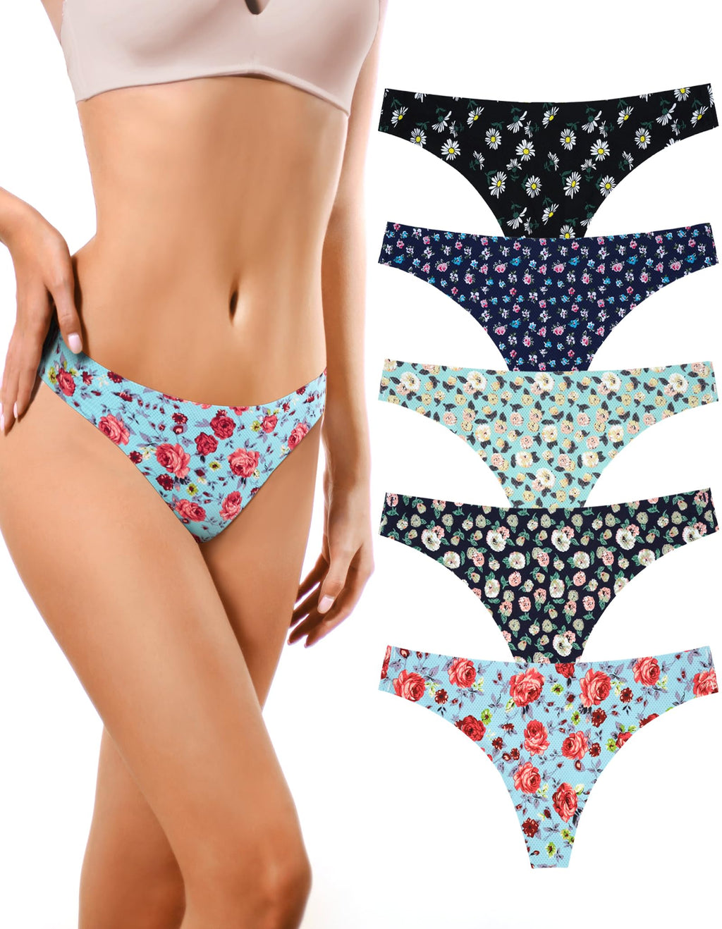 Snebou Seamless Thongs for Women No Show Thong Underwear Breathable Comfortable Panties for Womens Multi Pack