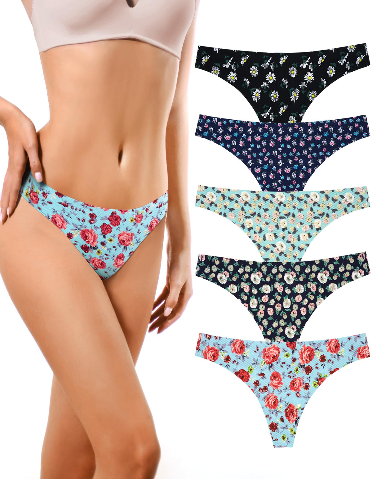 Snebou Seamless Thongs for Women No Show Thong Underwear Breathable Comfortable Panties for Womens Multi Pack