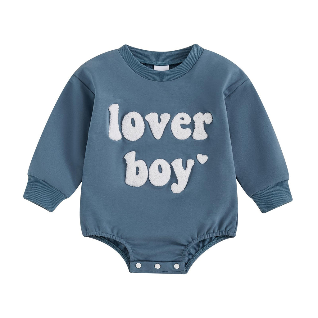 Ursobutegl Newborn Baby Boys Romper Sweatshirt Lover Boy Letter Embroidery Bodysuit Sweater Valentines Day Outfit Clothes (Blue 0-3 Months)