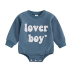 Ursobutegl Newborn Baby Boys Romper Sweatshirt Lover Boy Letter Embroidery Bodysuit Sweater Valentines Day Outfit Clothes (Blue 0-3 Months)