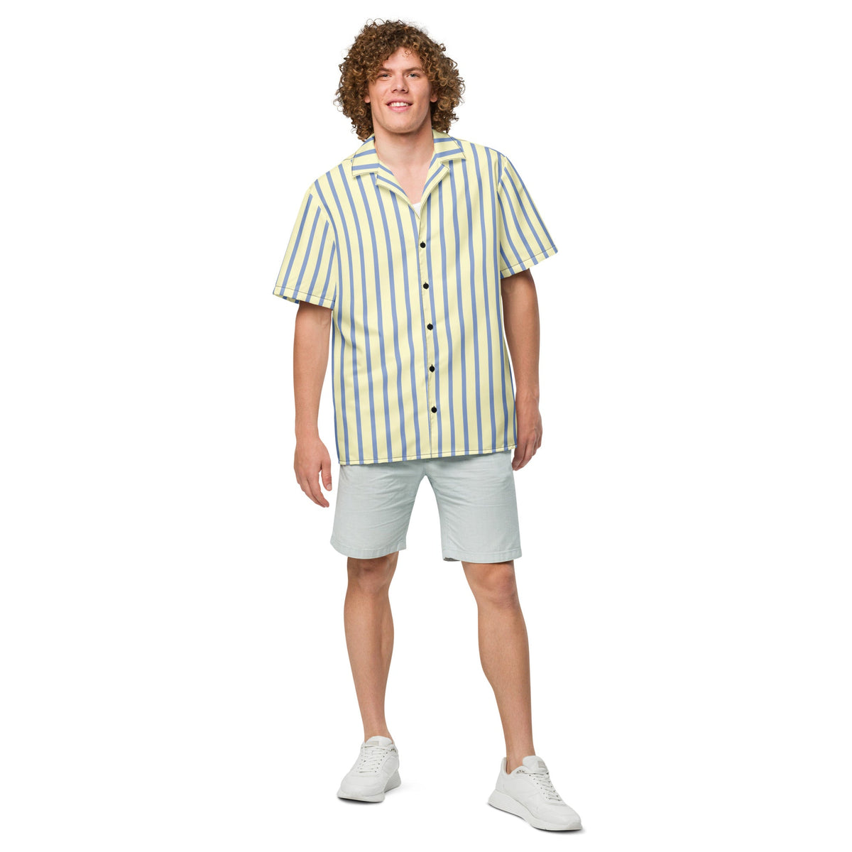 Mellow Yellow & Marlin Blue Striped Button-Down Camp Shirt