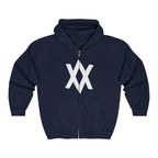 Minimalist XX Logo Zip Hoodie — Black Full‑Zip Hooded Sweatshirt