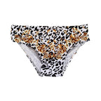 Leopard Print Men's Low Waist Fitness Swim Trunks