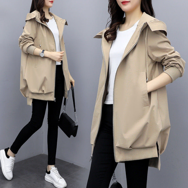 Casual Hooded Mid-Length Trench Coat