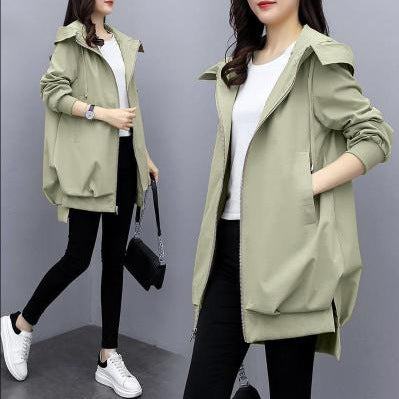 Casual Hooded Mid-Length Trench Coat