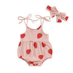 Engofs Newborn Baby Girl Summer Clothes Sleeveless Romper with Headband Boho Outfits Bodysuit Pink 6-12 Months