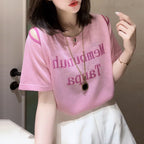 Fruit Pattern Letter Print Fun Short Sleeve T-Shirt for Women