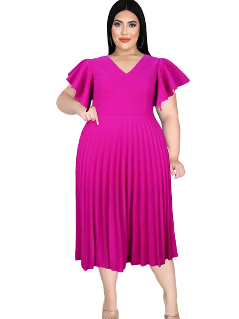 Plus Size Ruffle Sleeve V-Neck A-Line Summer Dress