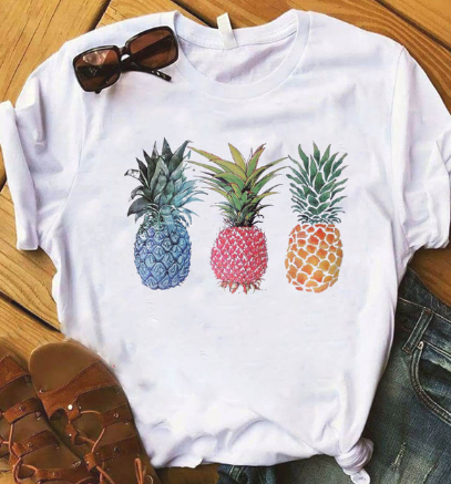 Fruit Pattern Letter Print Fun Short Sleeve T-Shirt for Women