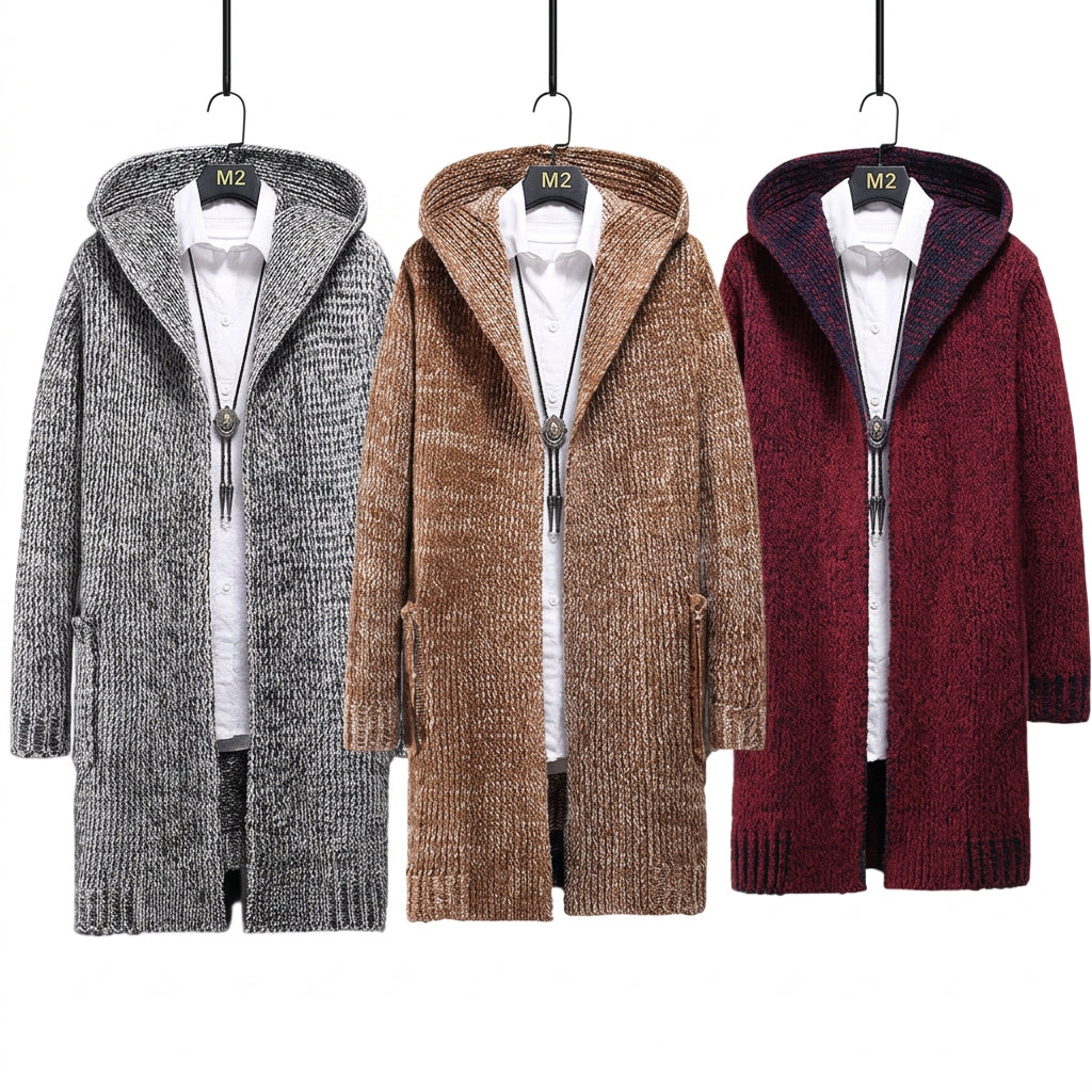 Men's Casual Hooded Loose Knit Cardigan Sweater