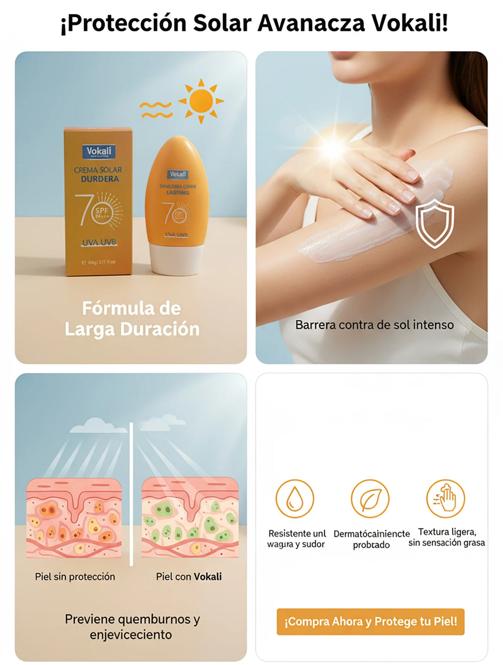 Vokali Sunscreen SPF 70 PA+ UVA / UVB  Protector Solar