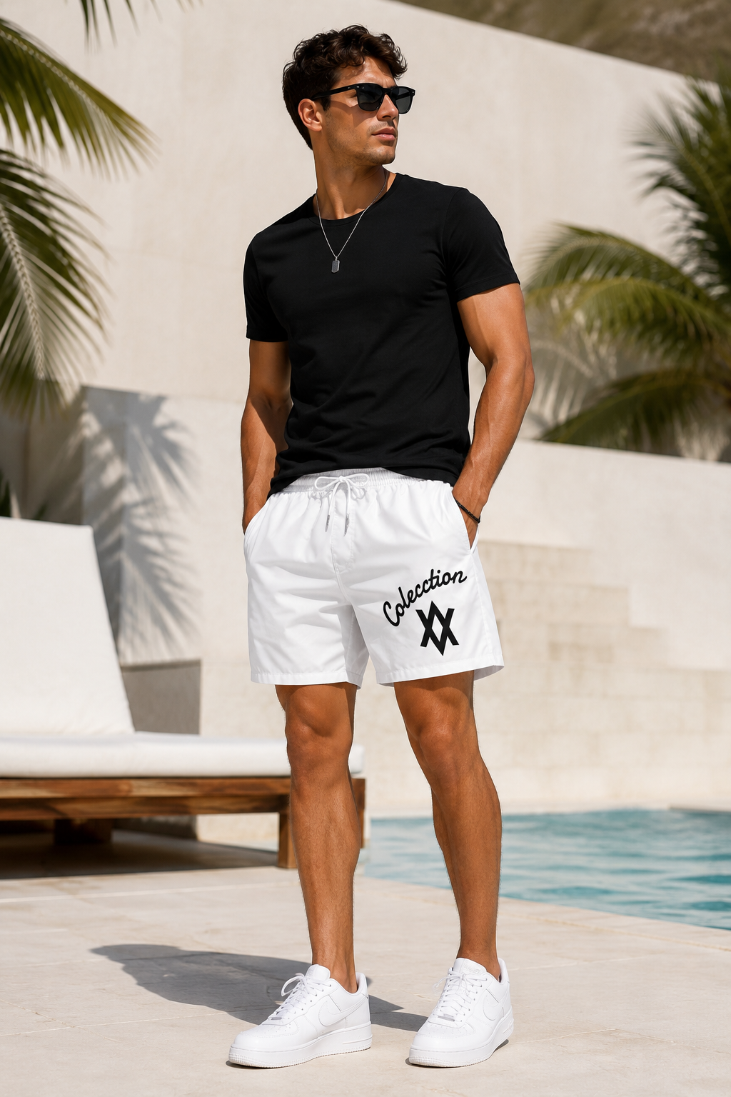 Short corto para hombre coleccion ABRAHAMS— 'Collection' Script Logo Beach Trunks
