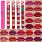 Set de Labiales Mate 5 en 1 – Brillo Labial Terciopelo Rojo, No Transfiere, Fórmula Mineral, Combo de Belleza para Labios 💄✨