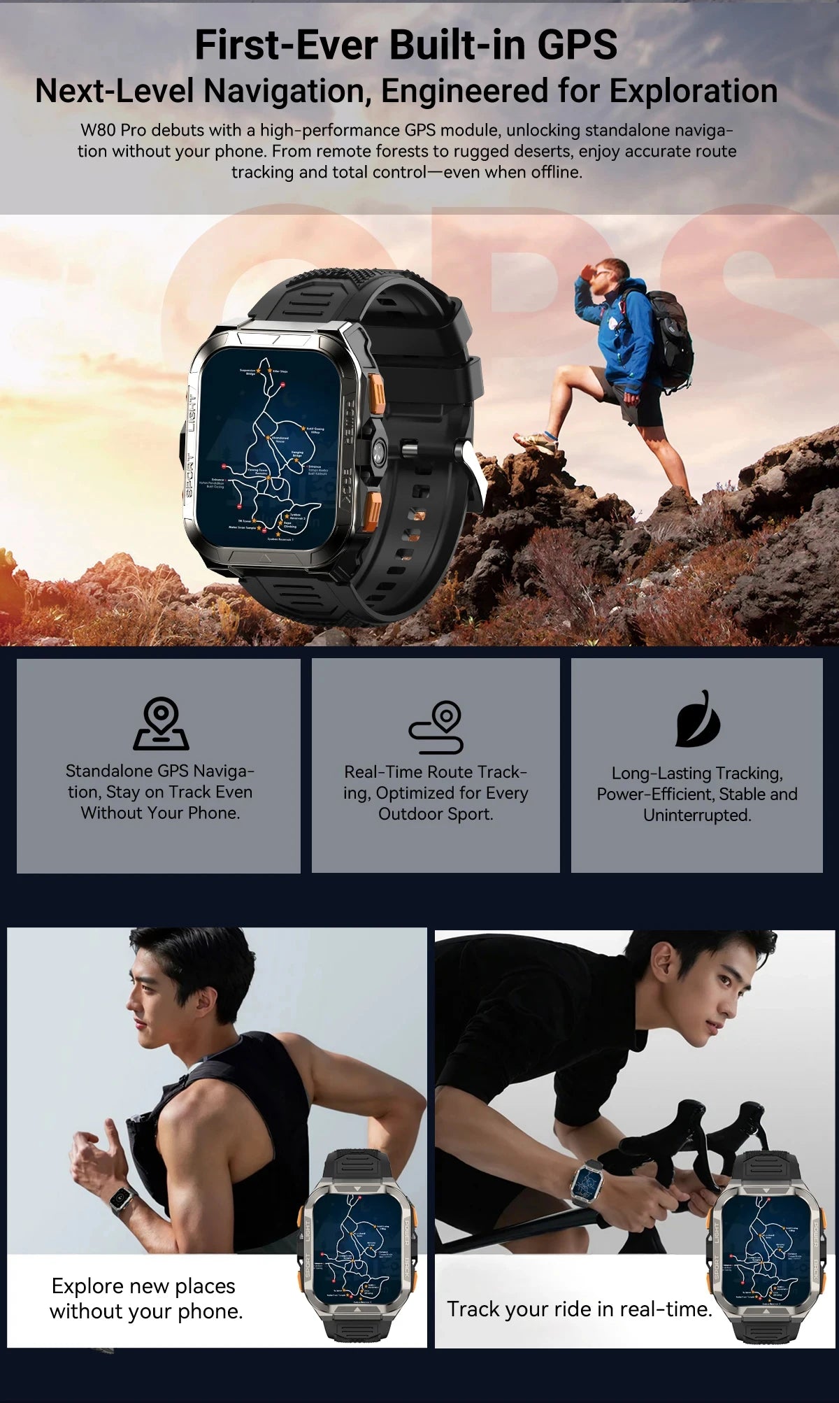 Reloj inteligente Blackview W80 Pro con pantalla de 1,91" y linterna LED para hombre