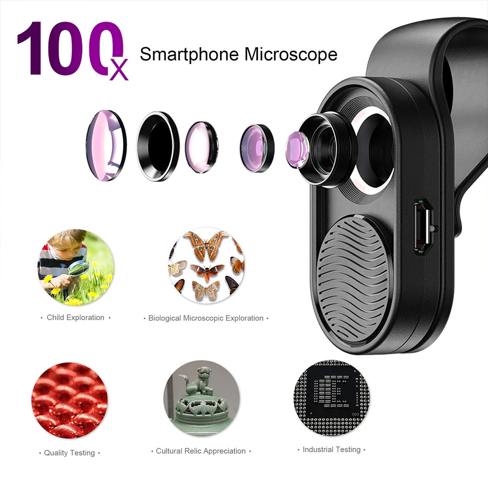 Lente Microscopio para Teléfono 100X/200X con Clip