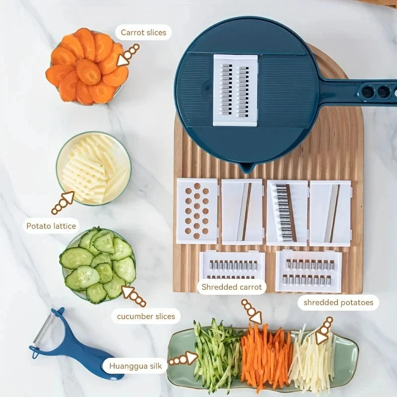 Cortador de verduras 9 en 1, patatas multifuncionales, cortador manual, rallador, utensilios de cocina, herramientas