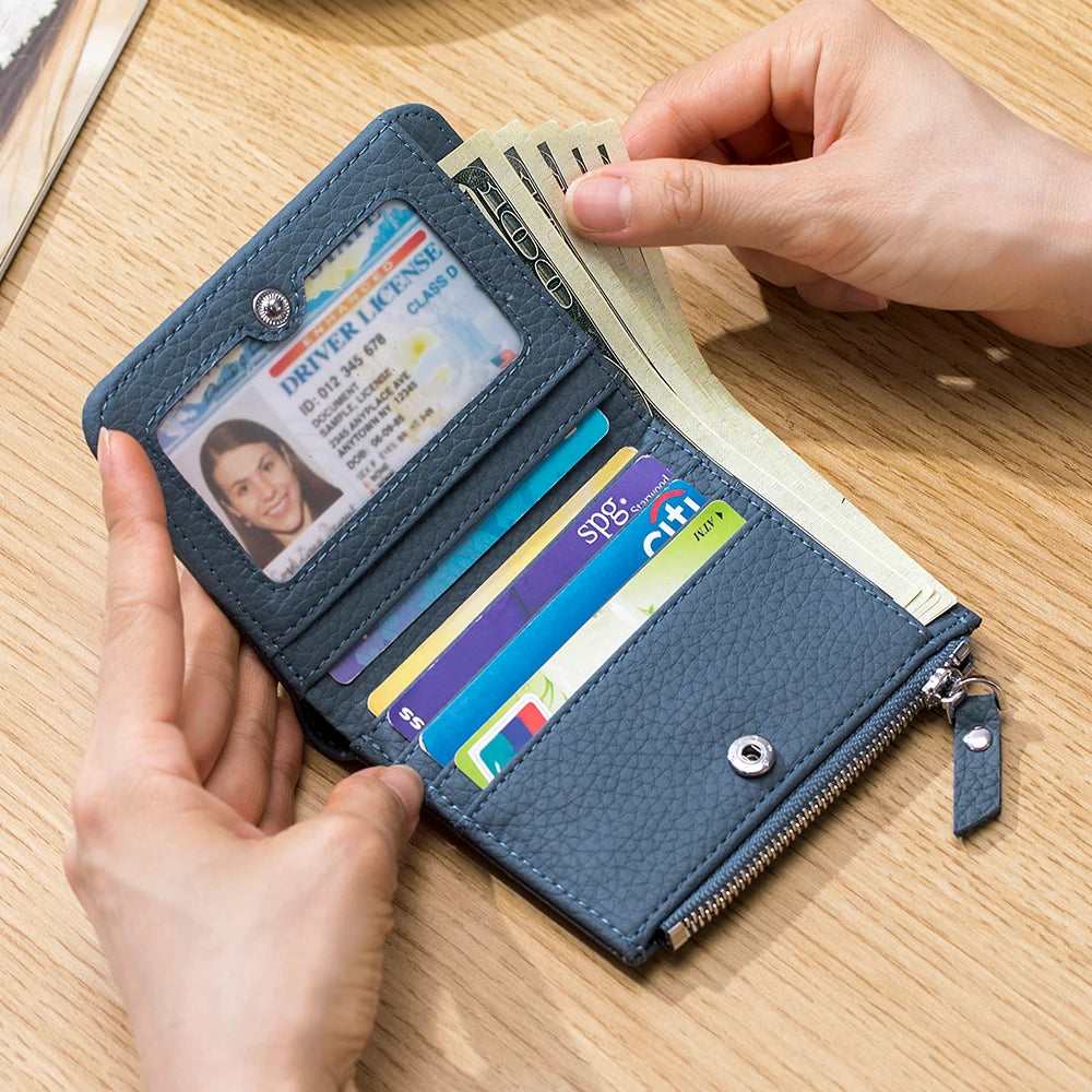 Cartera Corta Cuero Genuino - Estilo Japonés RFID
