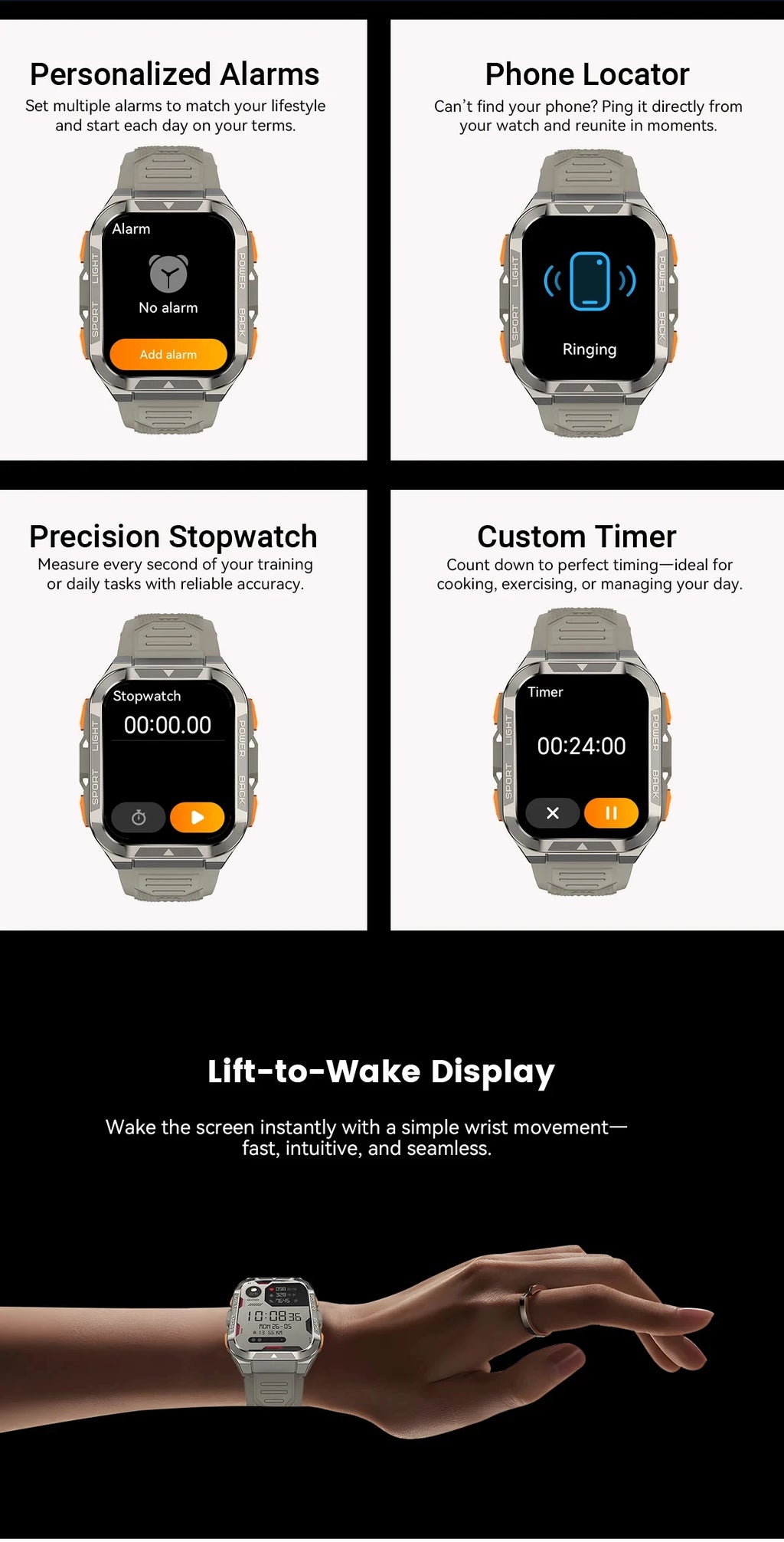 Reloj inteligente Blackview W80 Pro con pantalla de 1,91" y linterna LED para hombre