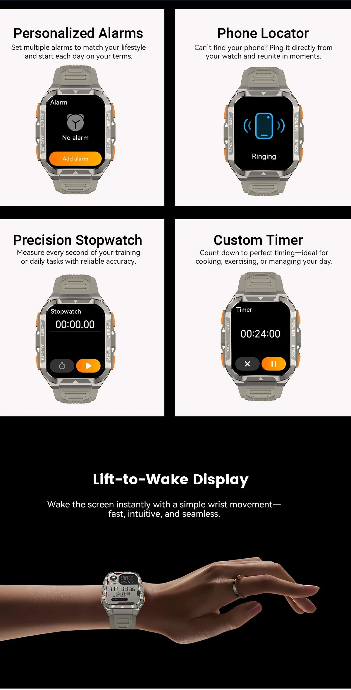 Reloj inteligente Blackview W80 Pro con pantalla de 1,91" y linterna LED para hombre