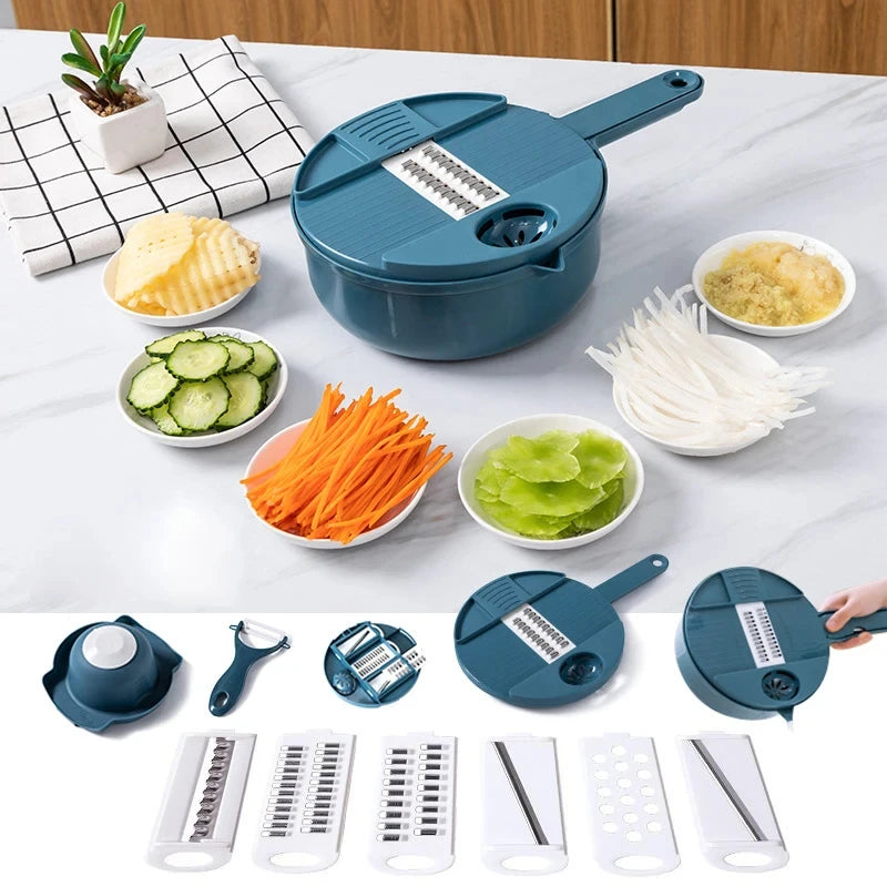 Cortador de verduras 9 en 1, patatas multifuncionales, cortador manual, rallador, utensilios de cocina, herramientas