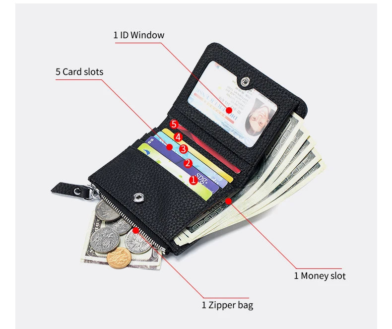 Cartera Corta Cuero Genuino - Estilo Japonés RFID