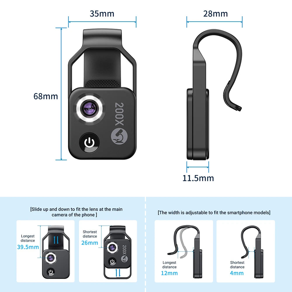 Lente Microscopio para Teléfono 100X/200X con Clip